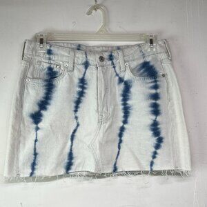 &Denim Women's Small White Blue Acid Washed Jean Skirt Raw Hem Cotton